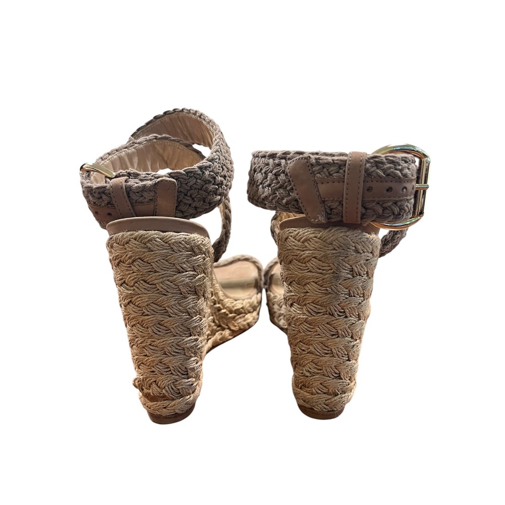 STUART WEITZMAN Alex‎ Crochet Wedge Sandals Sz 10 Tan Espadrille Platform Boho - Picture 5 of 13